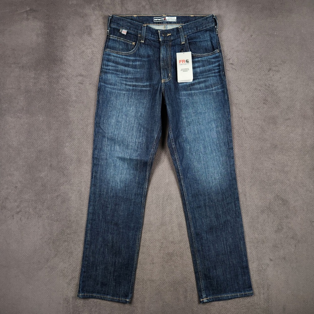 Carhartt FR Straight Fit Jeans Mens 33x32 Blue Flame Resistant 105069 MDO NEW